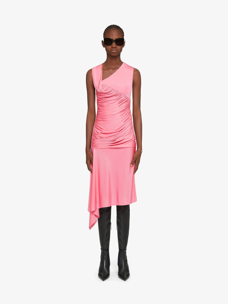 Women Givenchy Dresses | Asymmetrical Draped Dress In Jersey Flamingo