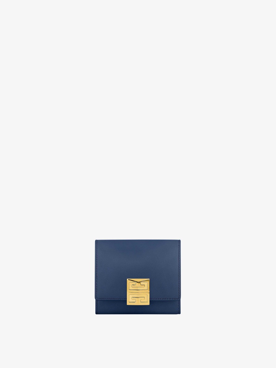 Women Givenchy Small Leather Goods | 4G Trifold Wallet In Box Leather Navy