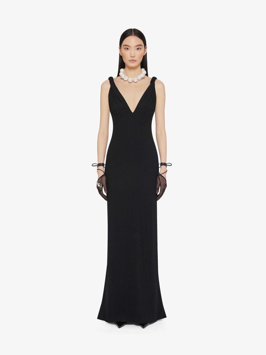 Women Givenchy Dresses | Dress With Twisted Straps In Jersey With Pearls And Crystals Black