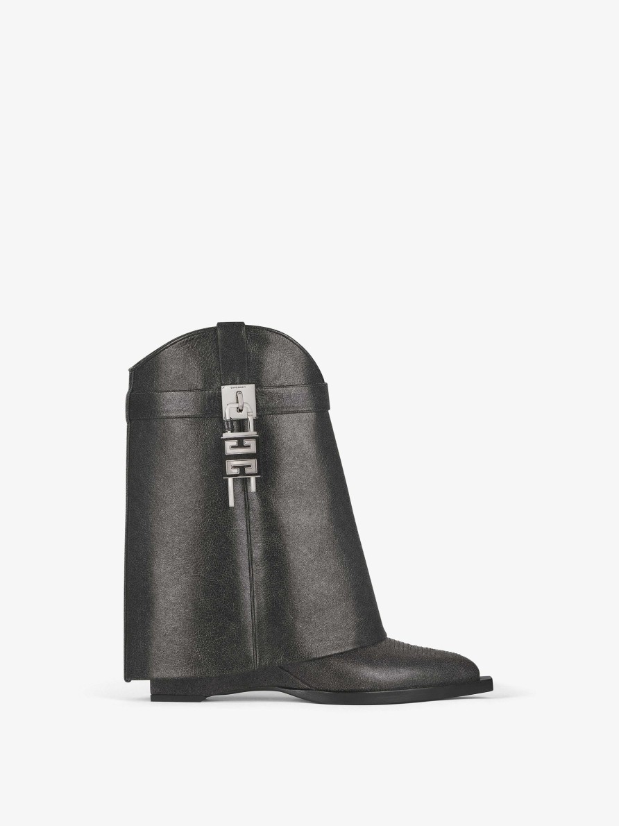 Women Givenchy Boots & Booties | Shark Lock Cowboy Ankle Boots In Aged Leather Black