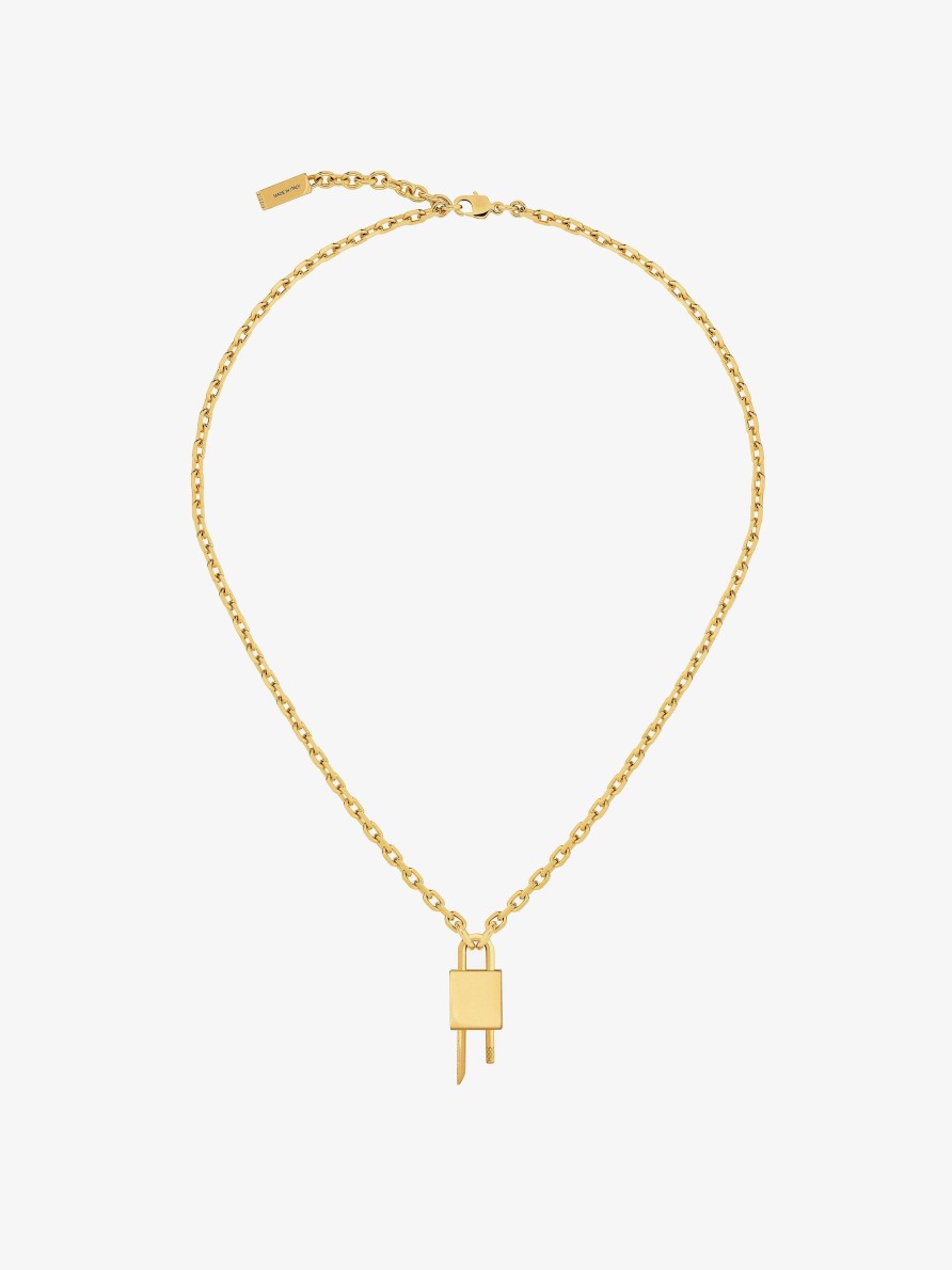 Women Givenchy Jewelry | Mini Lock Necklace In Metal Golden Yellow