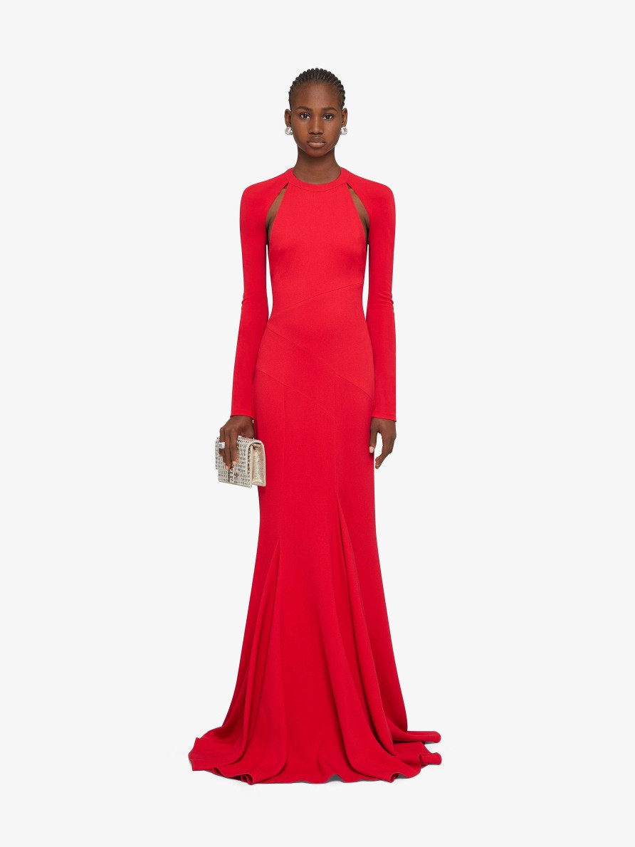 Women Givenchy Dresses | Evening Dress In Sable Stretch With Chains Vermillon