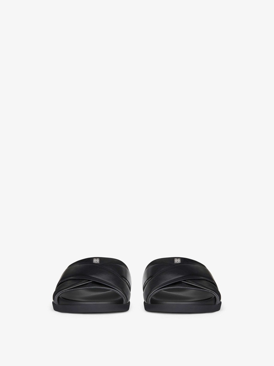 Men Givenchy Slides & Sandals | G Plage Flat Sandals In Leather Black