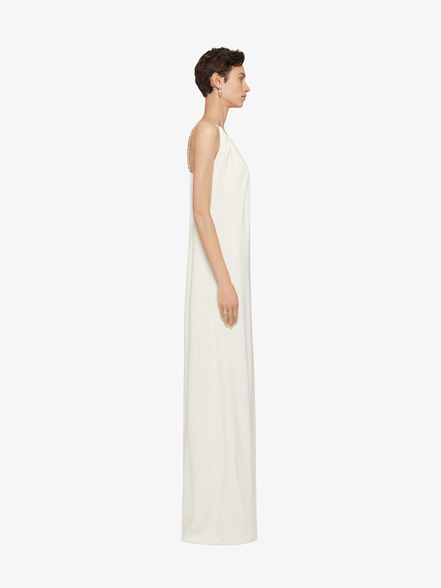 Women Givenchy Dresses | Evening Draped Dress In Crepe With Crystal Details Ivory