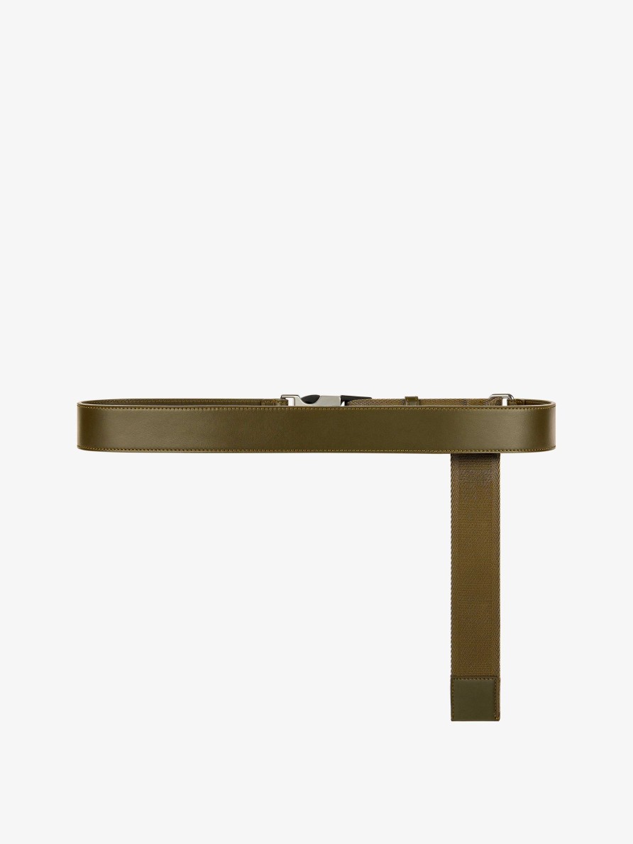 Men Givenchy Belts | 4G Release Buckle Belt In Leather And Webbing Khaki