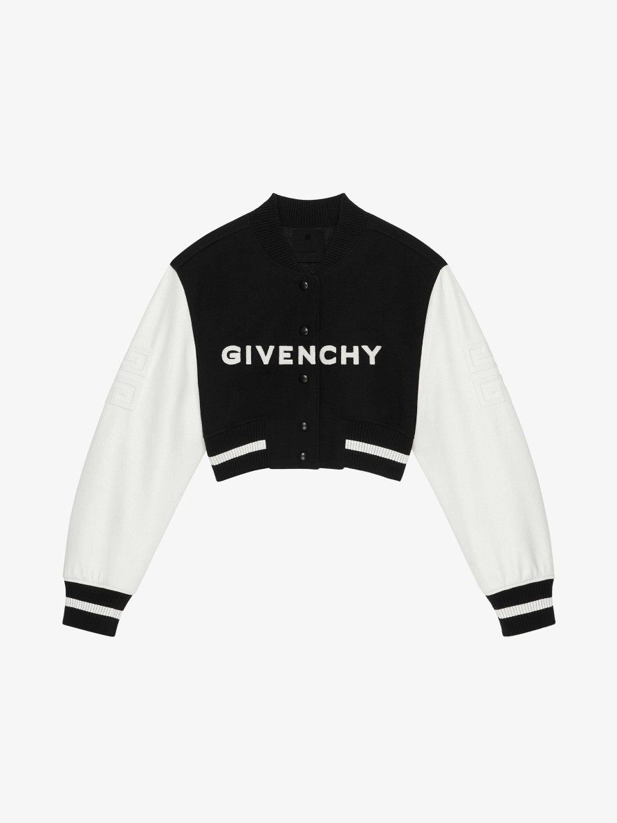 Women Givenchy Outerwear & Blousons | Givenchy Cropped Varsity Jacket In Wool And Leather Black/White