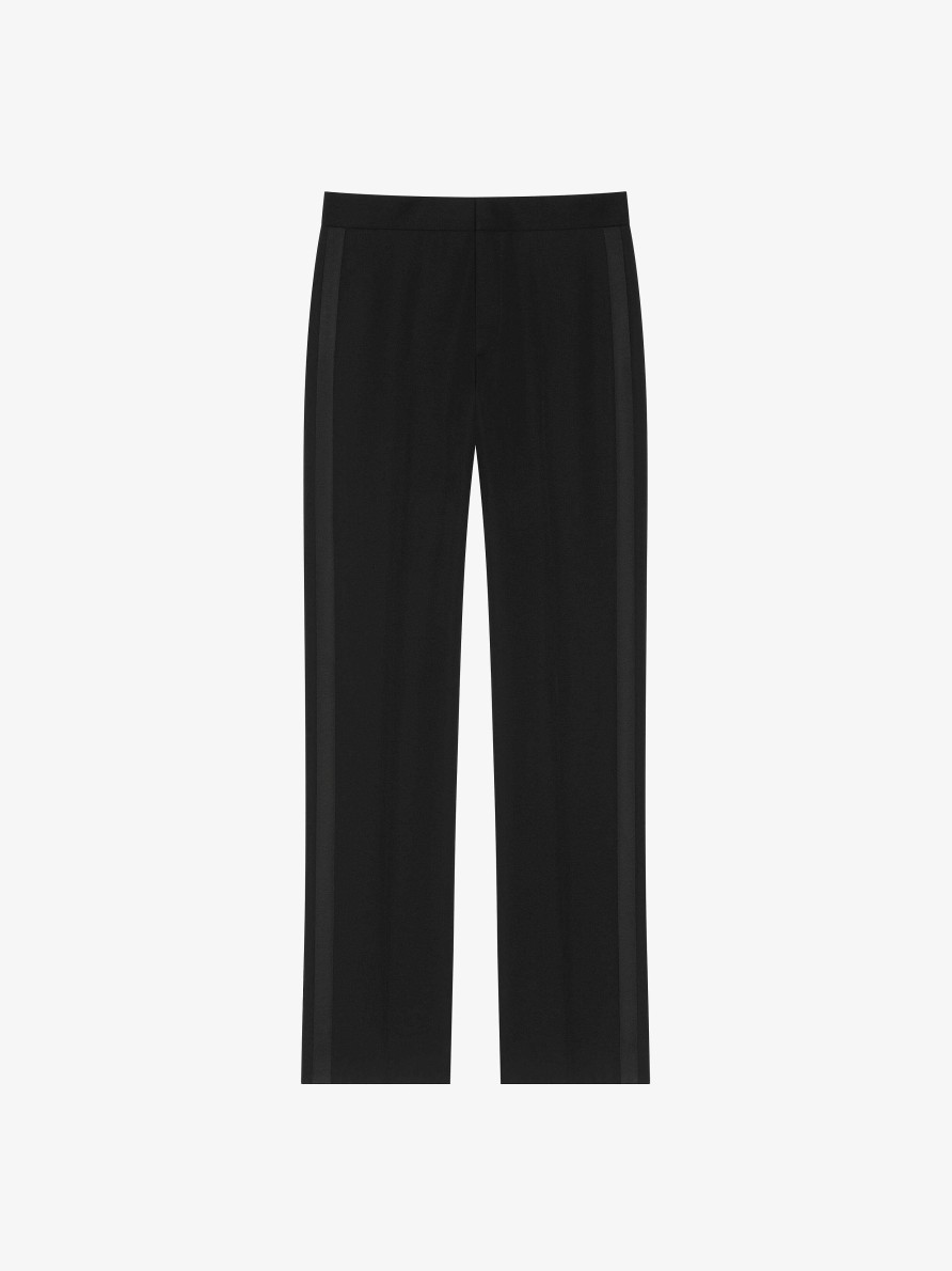 Men Givenchy Pants | Slim Fit Tailored Pants In Wool With Satin Details Black