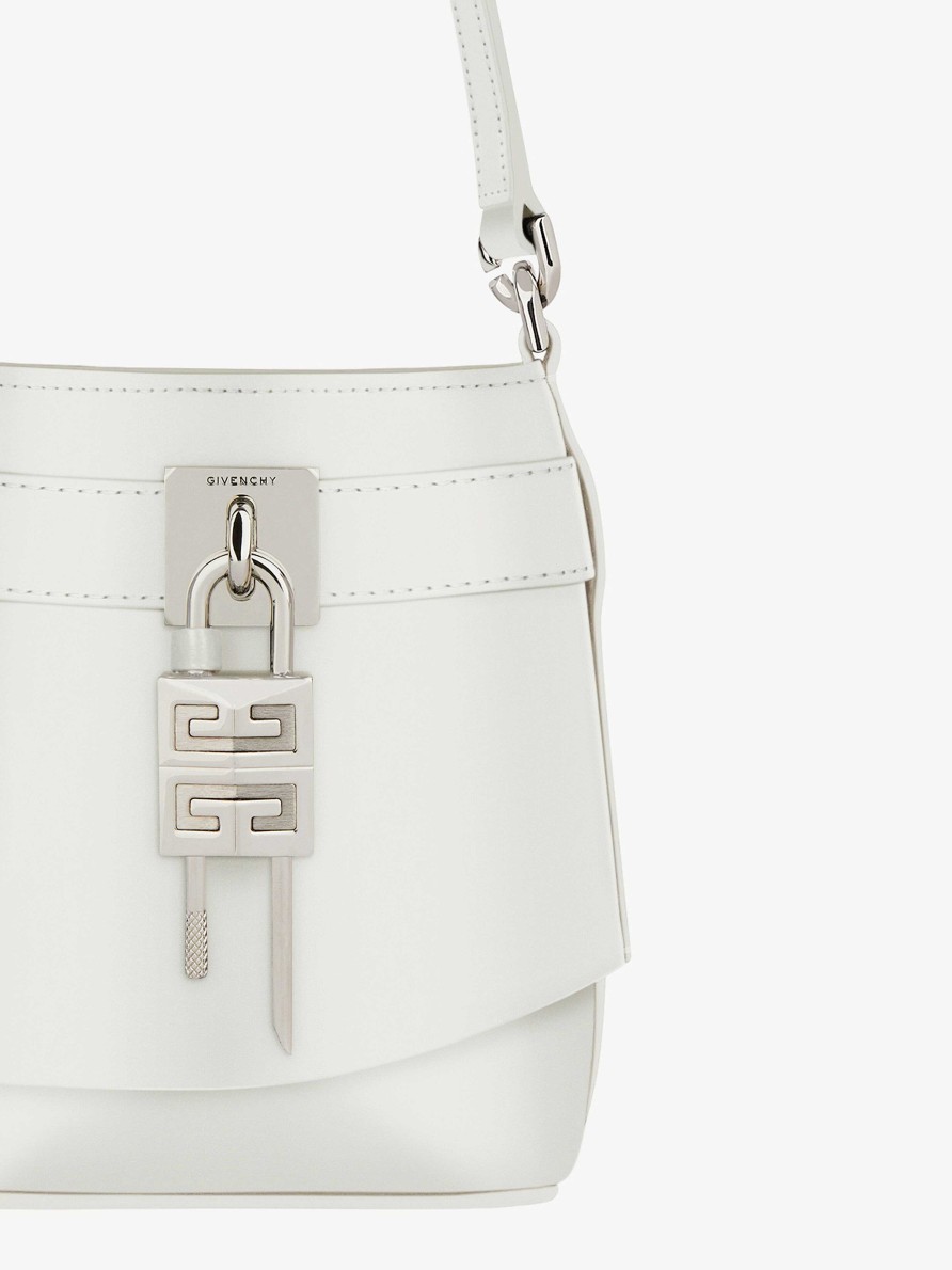 Women Givenchy Mini & Micro Bags | Micro Shark Lock Bucket Bag In Box Leather Ivory