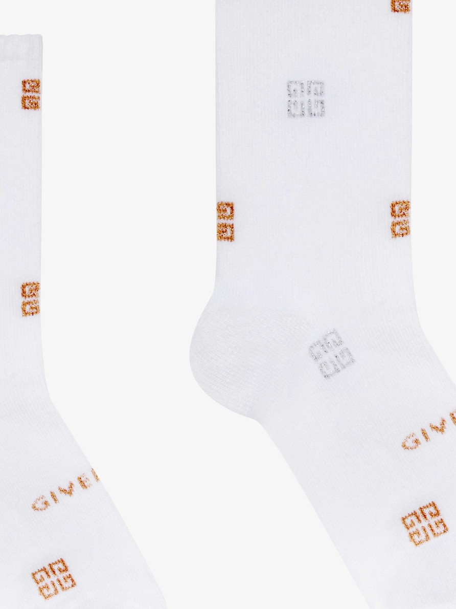 Women Givenchy Girl (4 To 12 Years) | Socks In Givenchy 4G Jacquard White/Gold Yellow