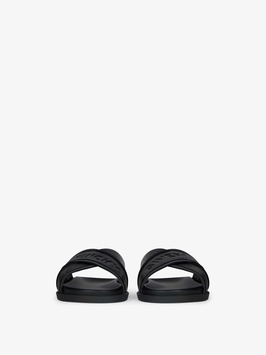 Men Givenchy Slides & Sandals | G Plage Flat Sandals With Crossed Straps In Leather Black