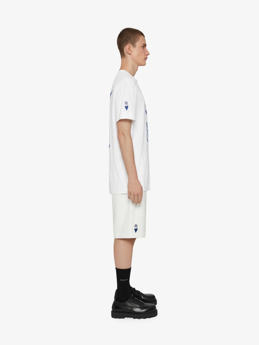 Men Givenchy Shorts | Bermuda Shorts In Fleece With Givenchy Lnfinity Print White