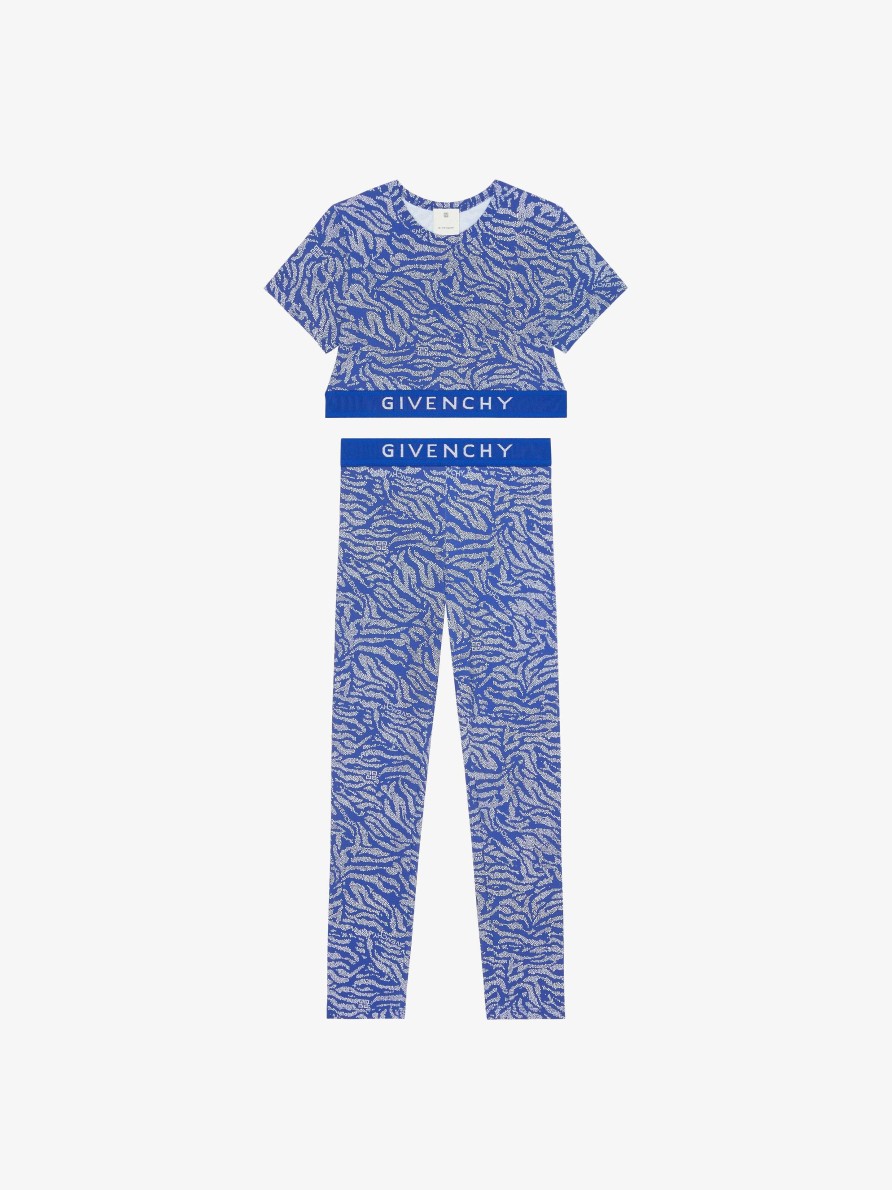 Women Givenchy Girl (4 To 12 Years) | T-Shirt And Legging With Zebra Print Set White/Blue