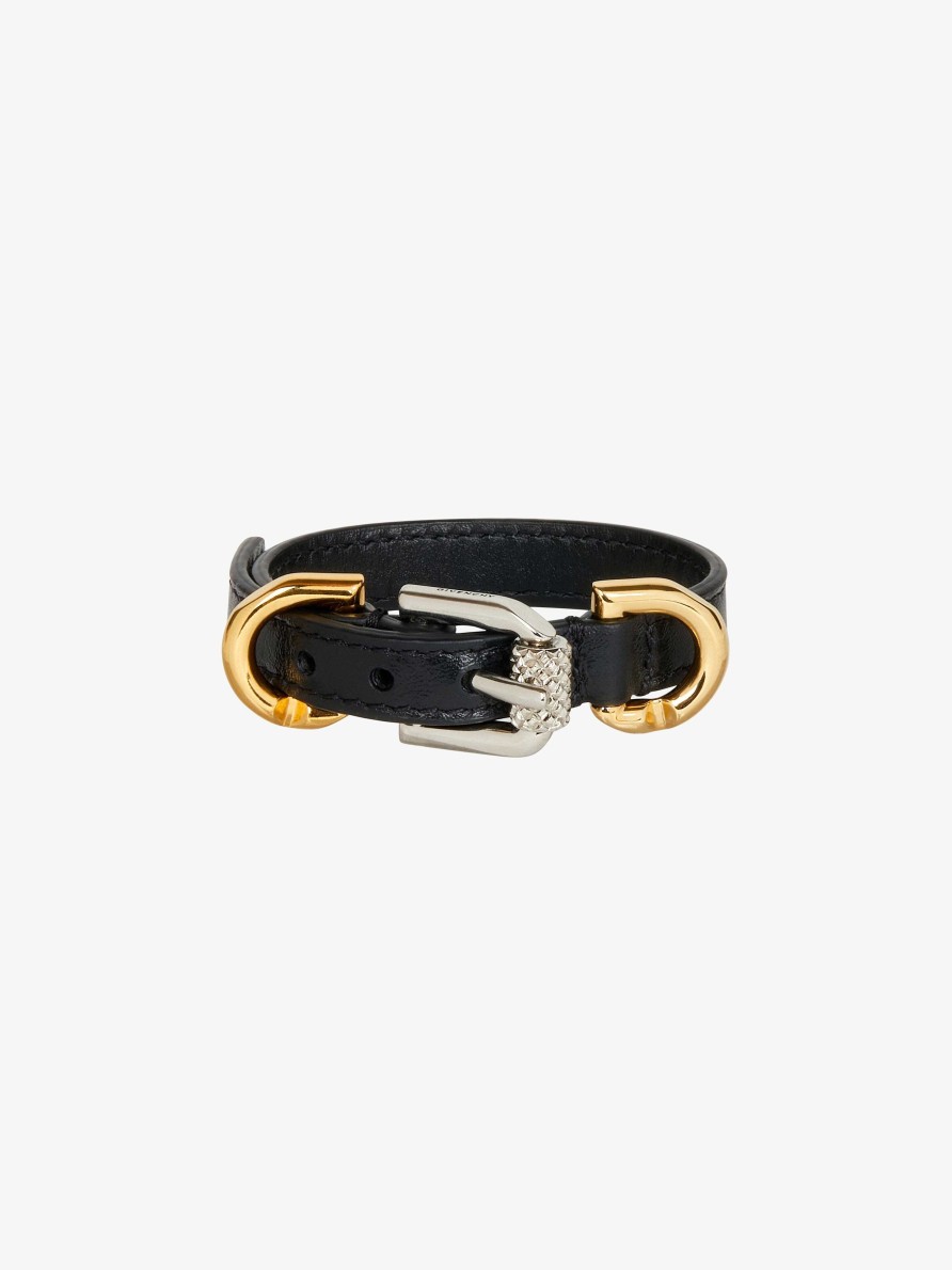 Women Givenchy Jewelry | Voyou Bracelet In Leather And Metal Black