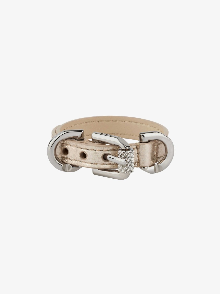 Women Givenchy Jewelry | Voyou Bracelet In Laminated Leather And Metal Dusty Gold