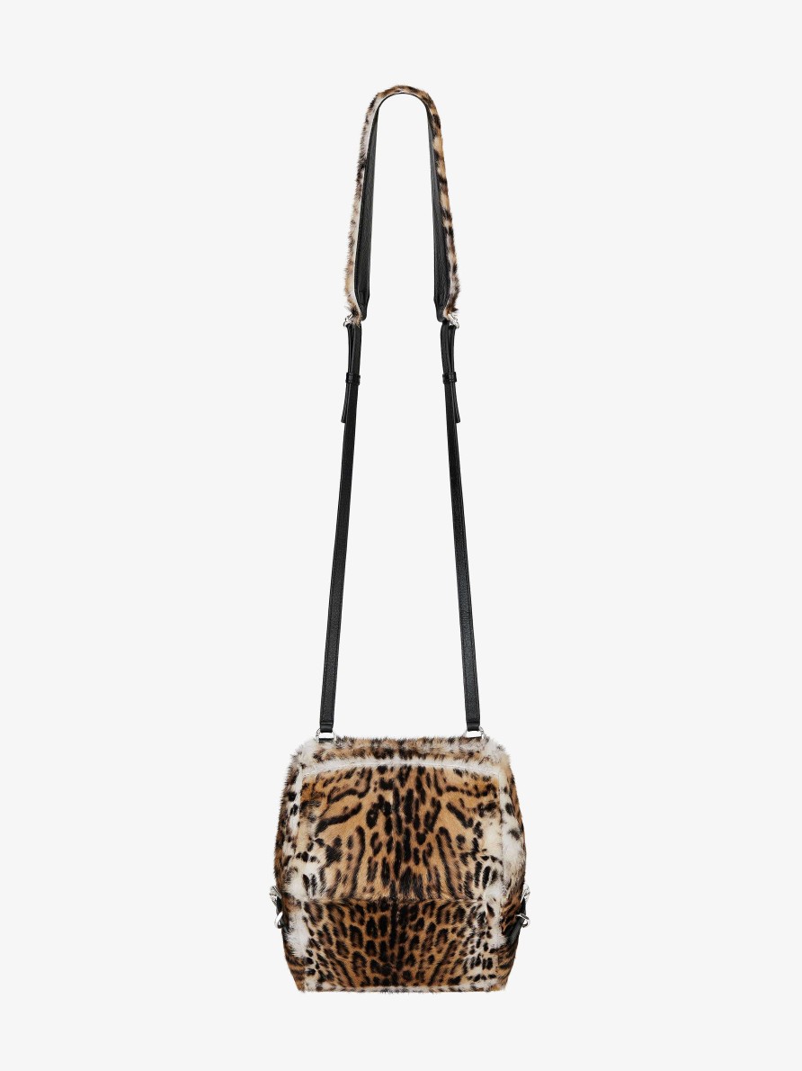 Men Givenchy Pandora | Small Pandora Bag In Leather And Faux Fur Black/Natural