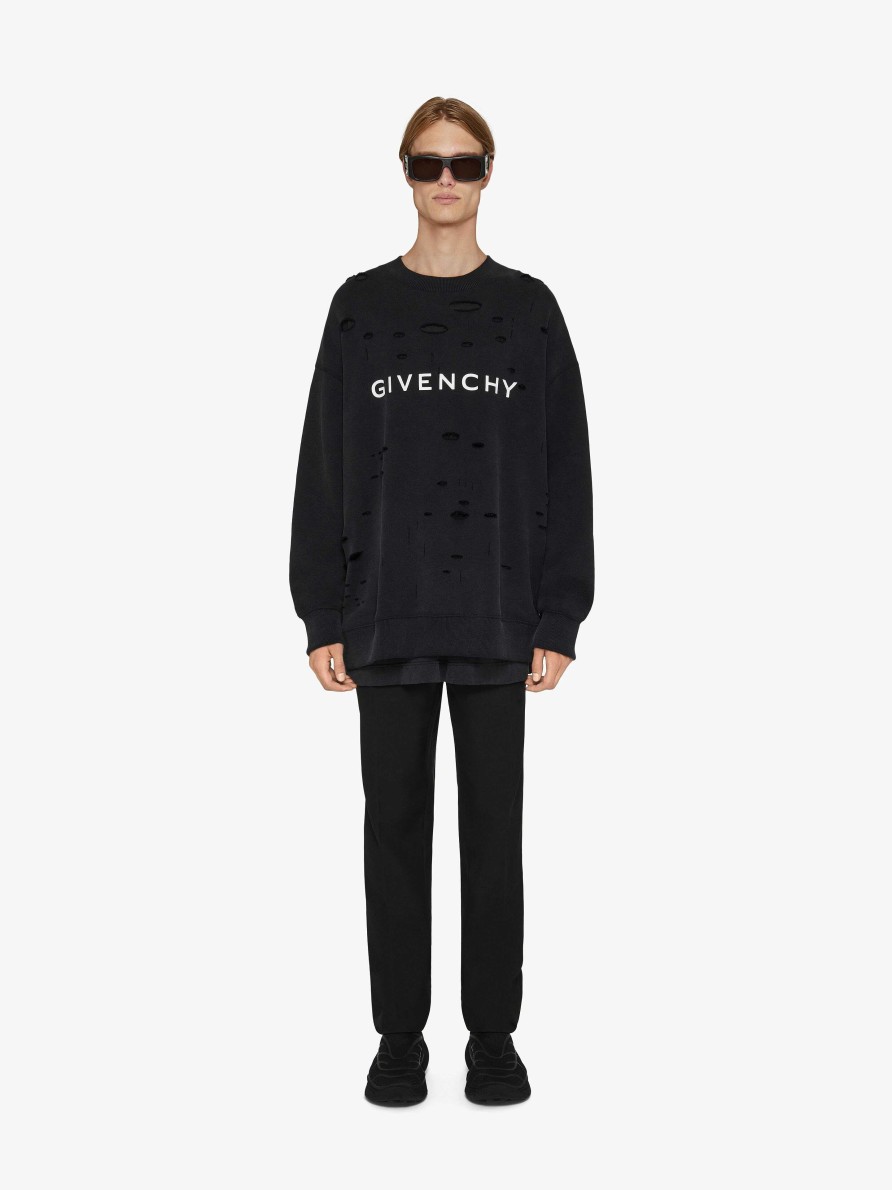 Men Givenchy Sweatshirts & Hoodies | Givenchy Archetype Sweatshirt With Destroyed Effect Faded Black