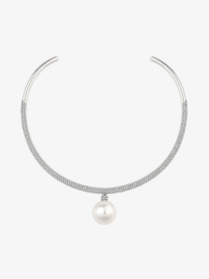 Women Givenchy Jewelry | Pearl Torque Necklace In Metal With Pearl And Crystals White/Silvery