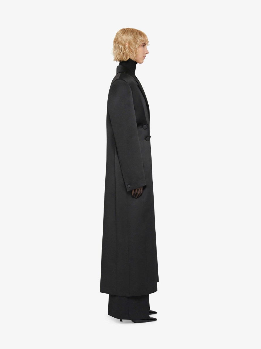 Women Givenchy Jackets & Coats | Coat With Buttons In Satin Black