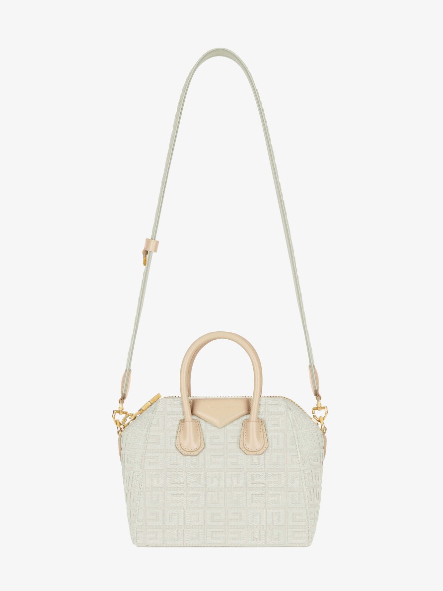 Women Givenchy Antigona | Mini Antigona Bag In 4G Embroidered Canvas Natural Beige