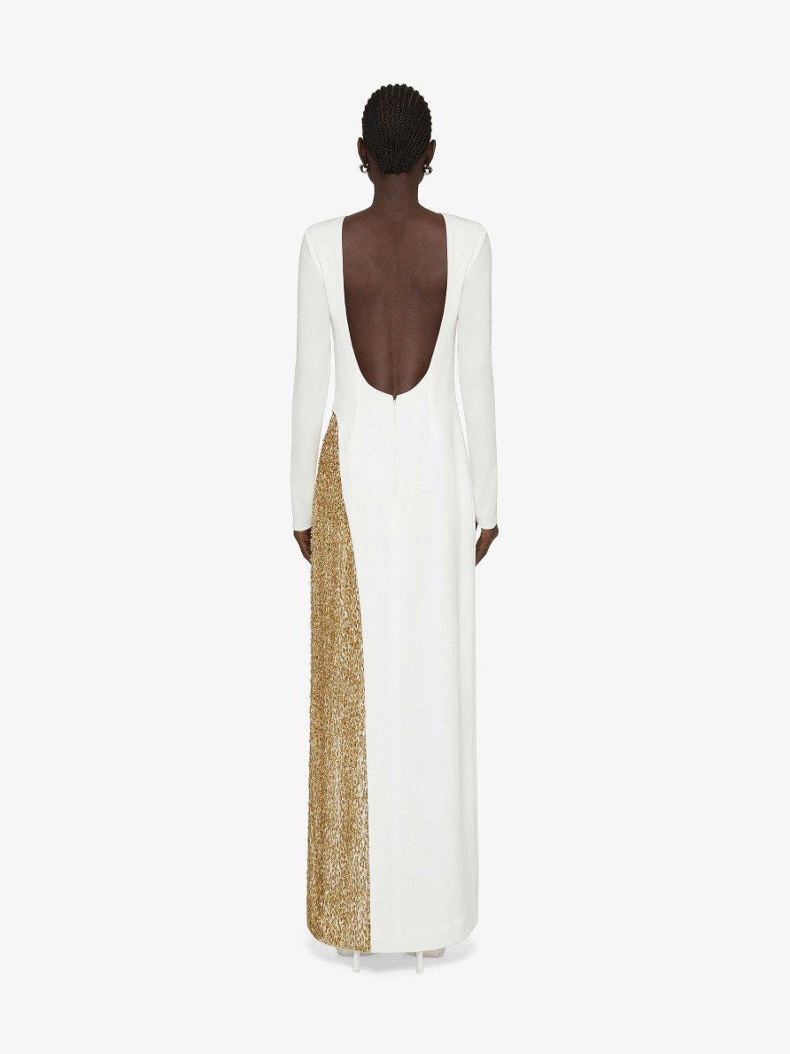 Women Givenchy Dresses | Evening Dress With Pearls And Rhinestones White/Gold Yellow