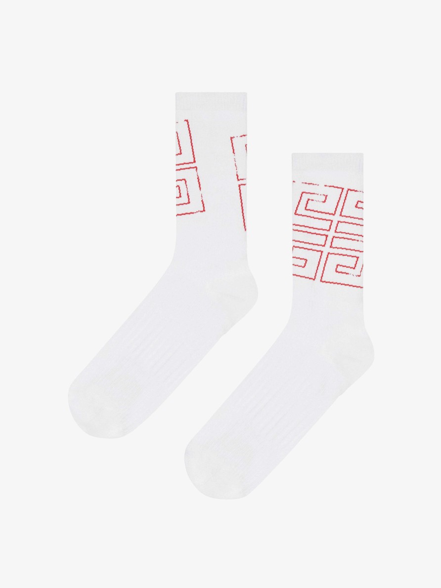 Men Givenchy Underwear | 4G Socks In Cotton White/Red