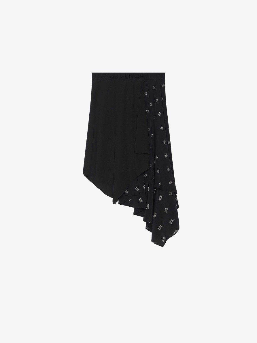 Women Givenchy Skirts | Asymetric Skirt In 4G Silk Black/Silvery