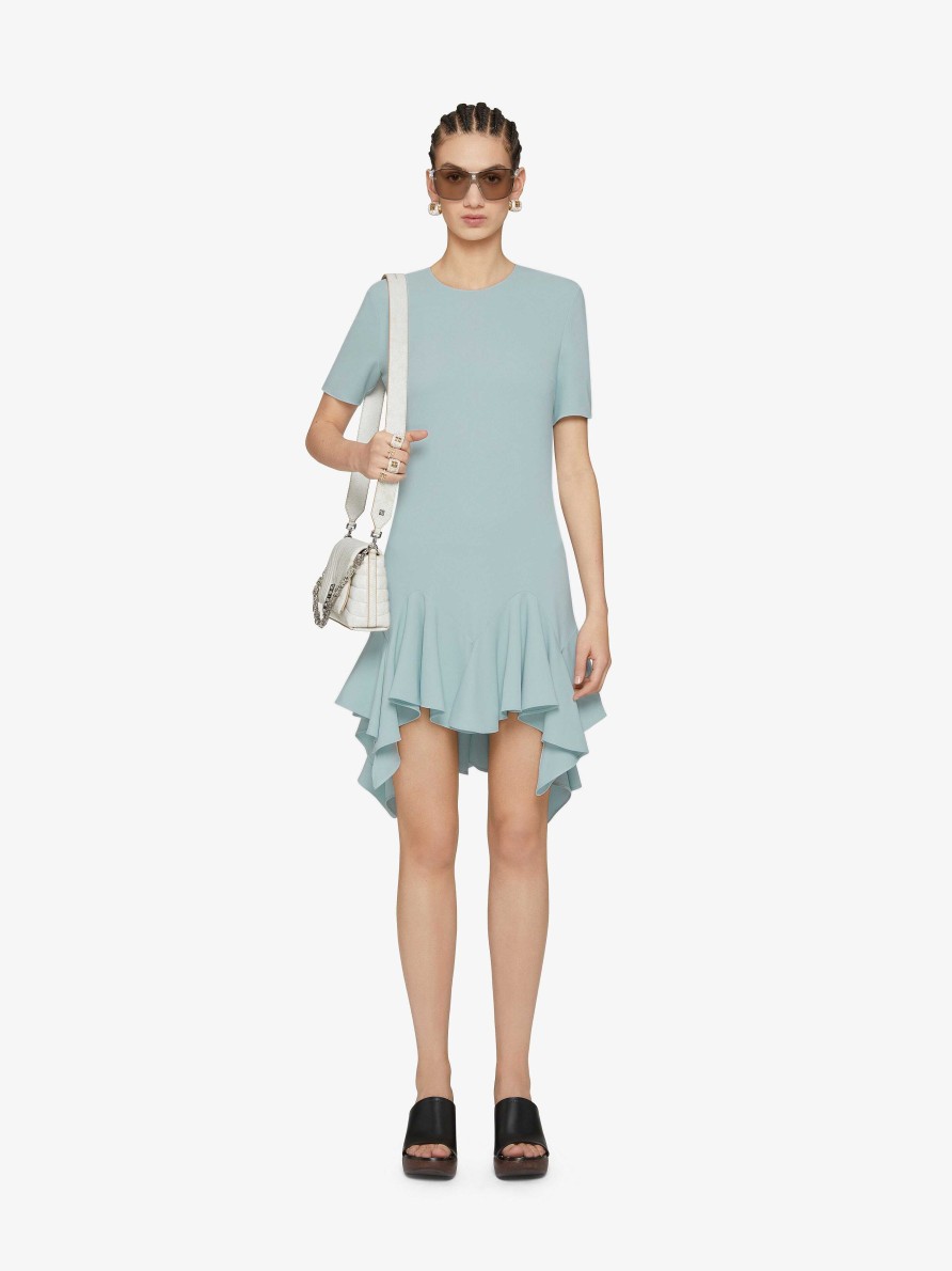 Women Givenchy Dresses | Dress In Knit With Ruffles Grey Blue