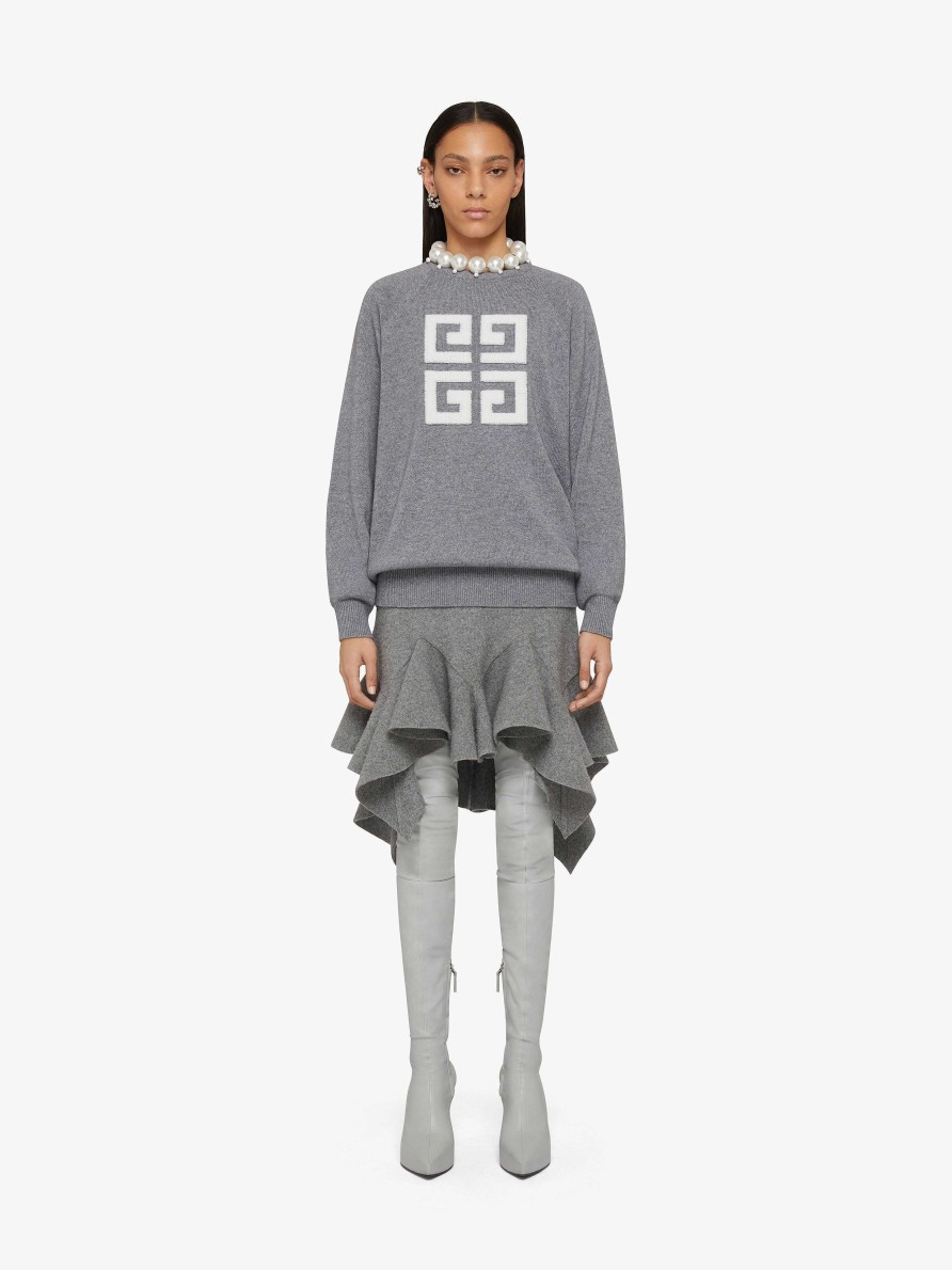 Women Givenchy Knitwear | 4G Sweater In Cashmere Grey/Ecru