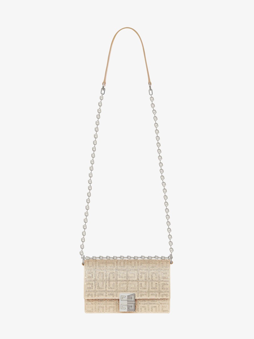 Women Givenchy 4G | Small 4G Bag In Satin With 4G Studs, Strass And Chain Blond