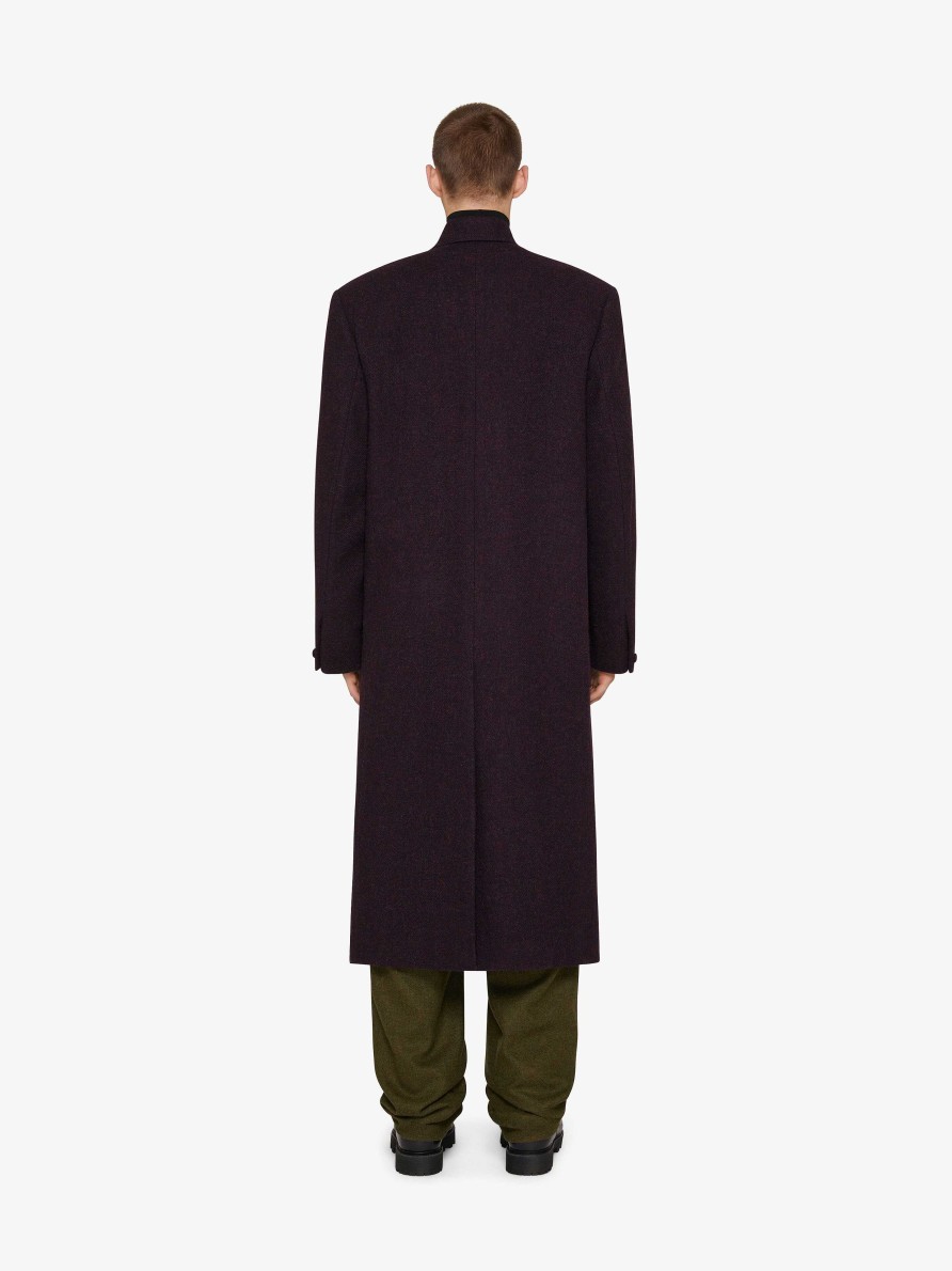 Men Givenchy Jackets & Coats | Long Oversized Double Breasted Coat In Wool Dark Purple