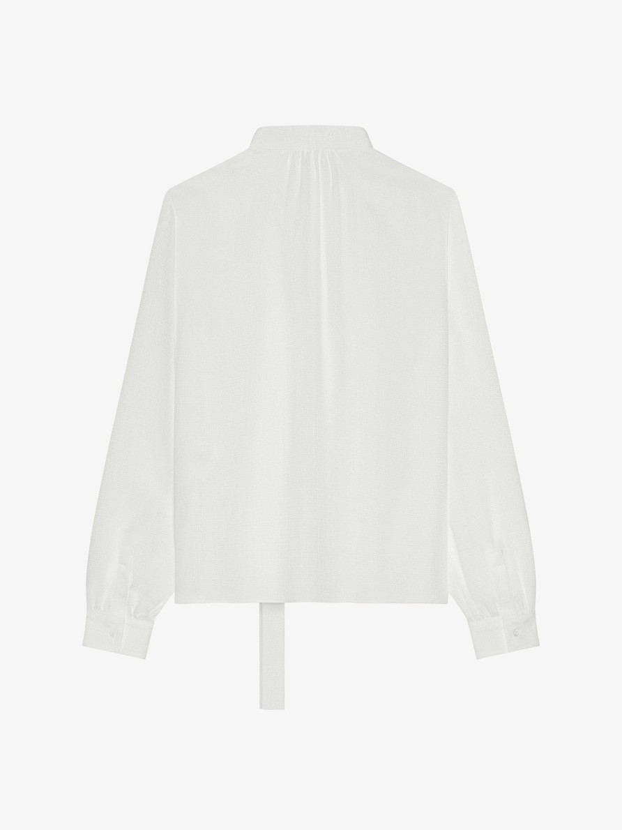 Women Givenchy Tops & Shirts | Blouse In 4G Silk With Lavalliere White