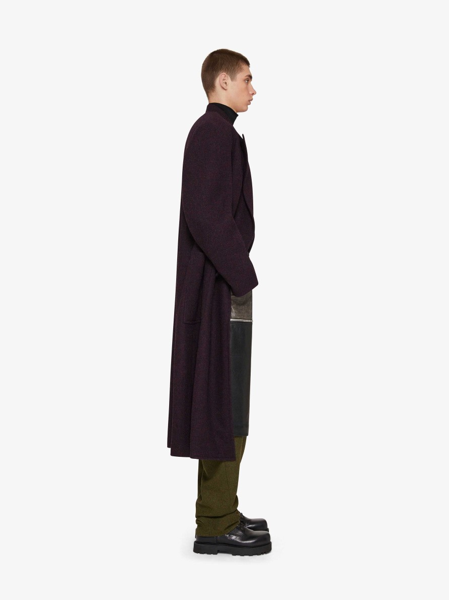 Men Givenchy Jackets & Coats | Long Oversized Double Breasted Coat In Wool Dark Purple