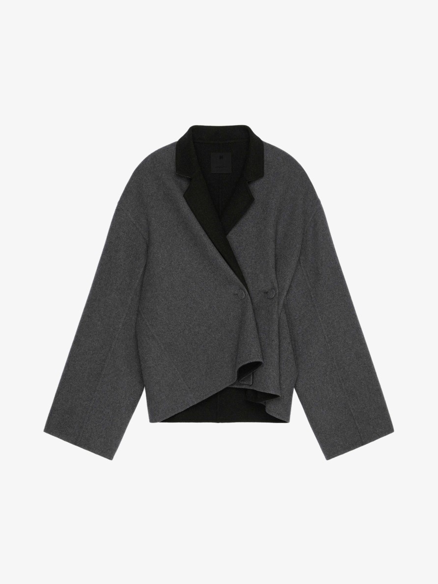 Women Givenchy Jackets & Coats | Jacket In Double Face Wool And Cashmere Dark Grey/Grey