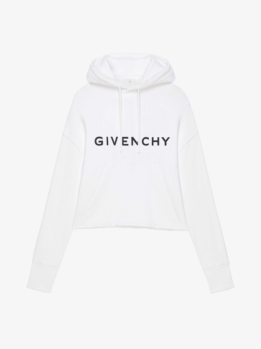 Women Givenchy Sweatshirts & Hoodies | Givenchy Archetype Cropped Hoodie In Fleece White/Black