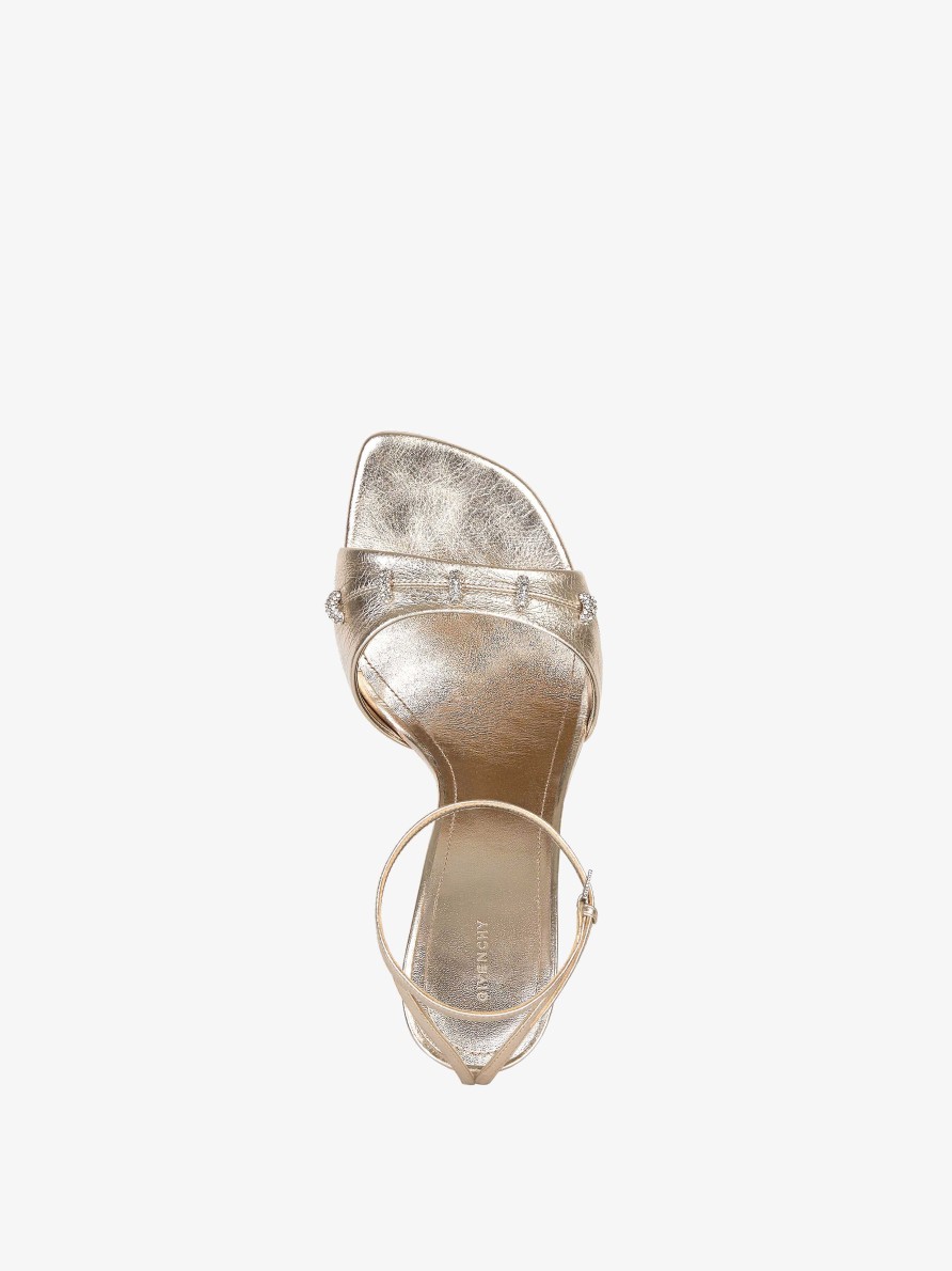 Women Givenchy Slides & Sandals | Stitch Sandals In Laminated Leather With Crystals Dusty Gold