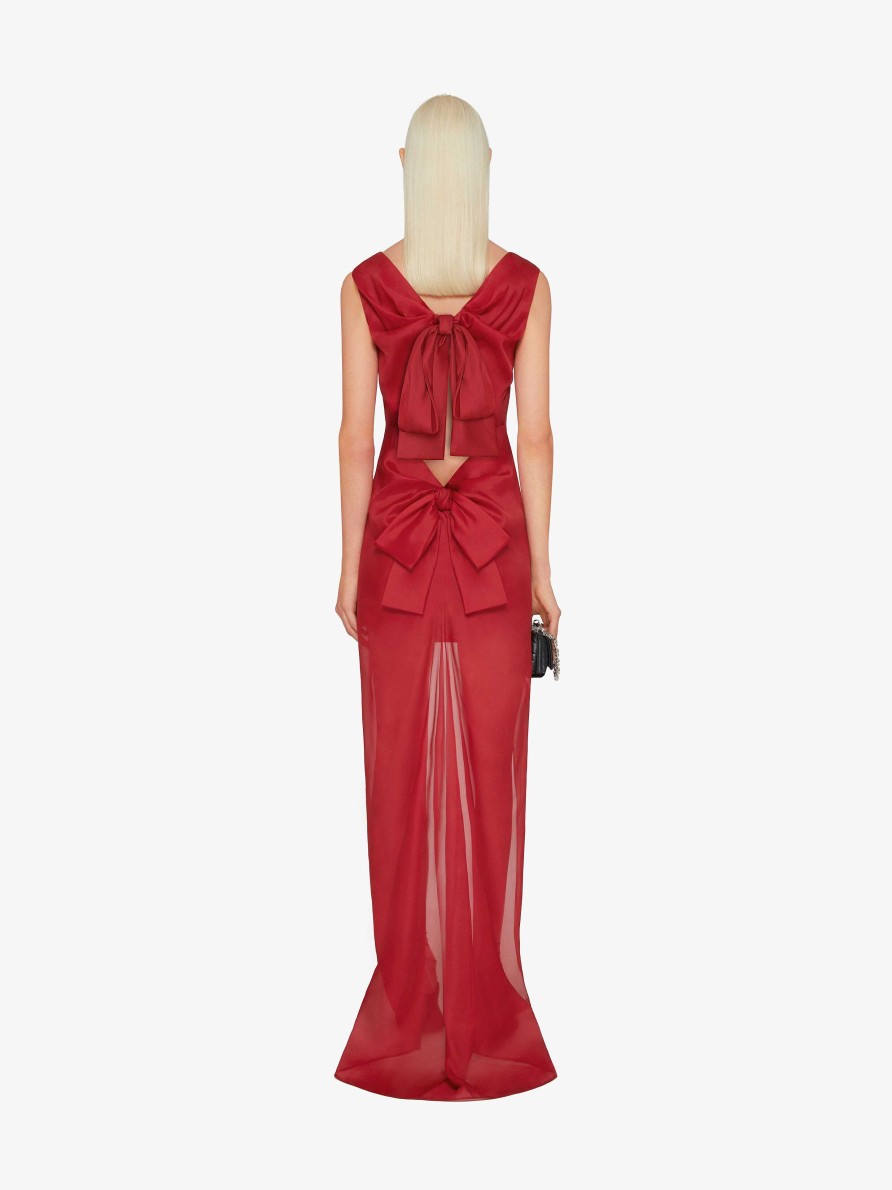 Women Givenchy Dresses | Evening Dress In Organza With Bows Red Cherry