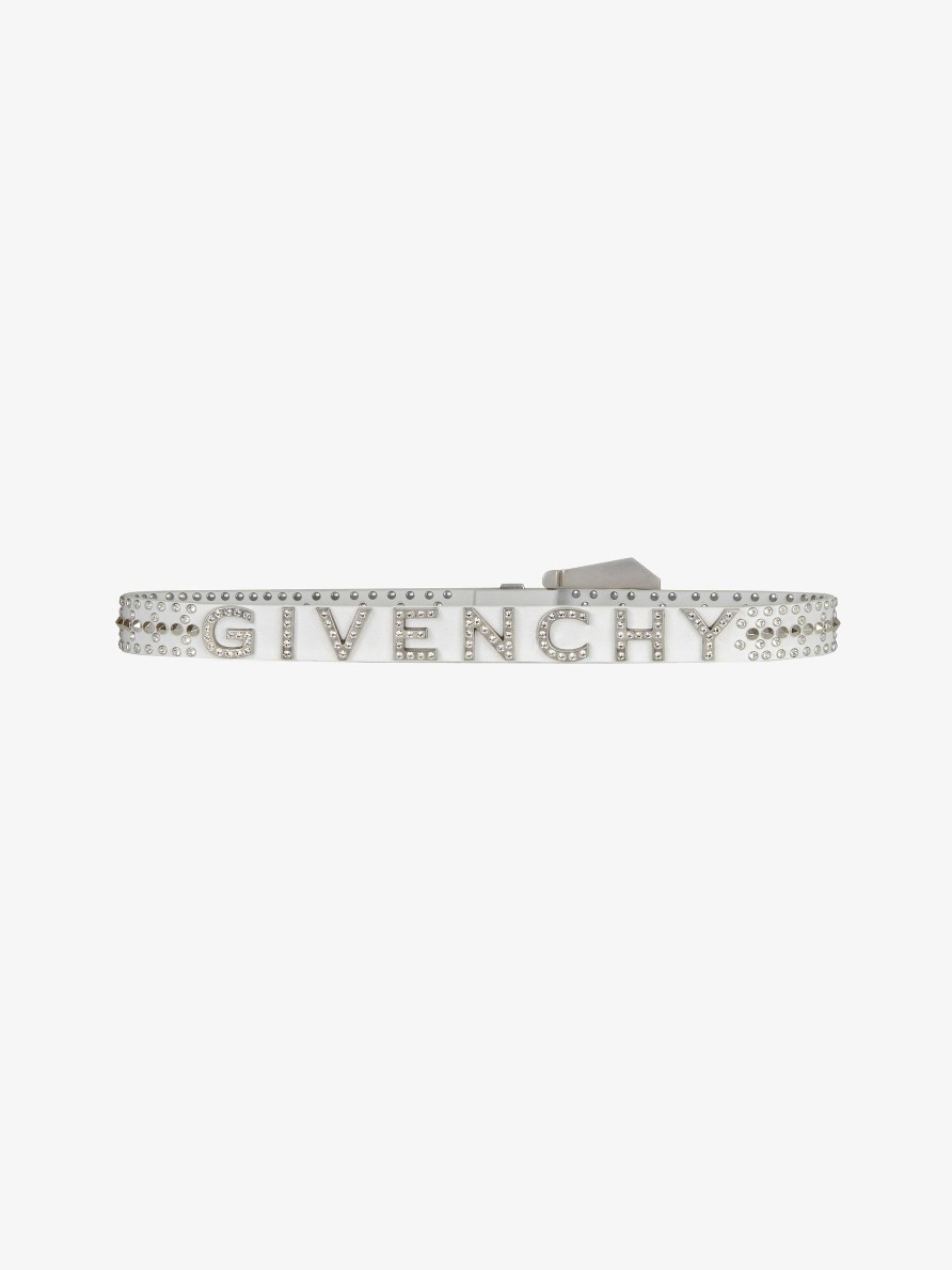 Men Givenchy Belts | Belt In Leather With Studs And Crystals White