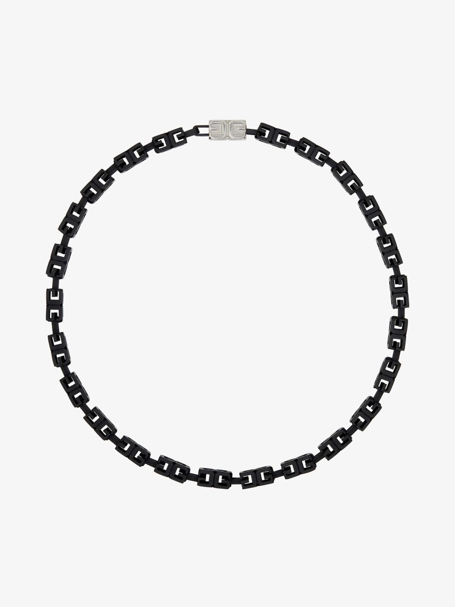 Men Givenchy Jewelry | G Cube Necklace In Enamelled Metal Black