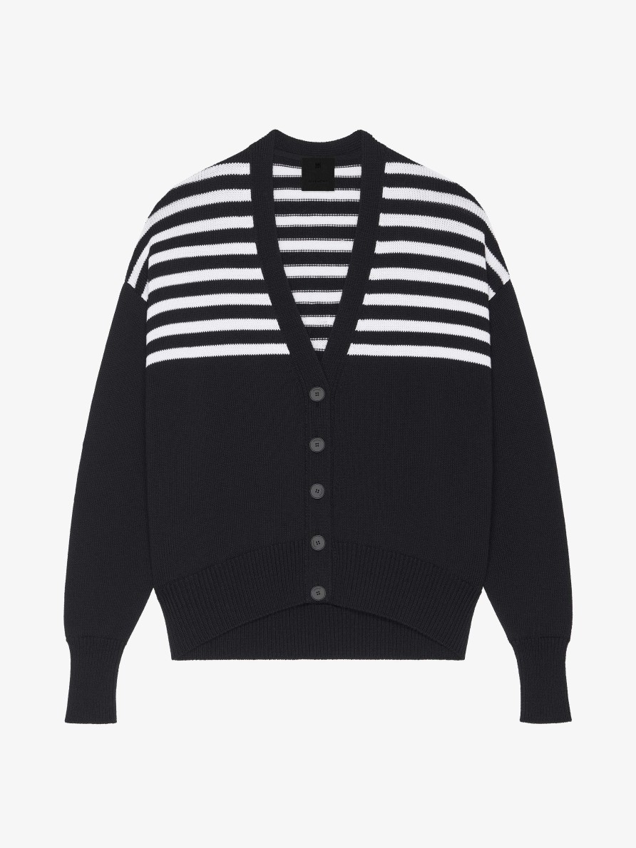 Women Givenchy Knitwear | 4G Cardigan In Cotton With Stripes Black