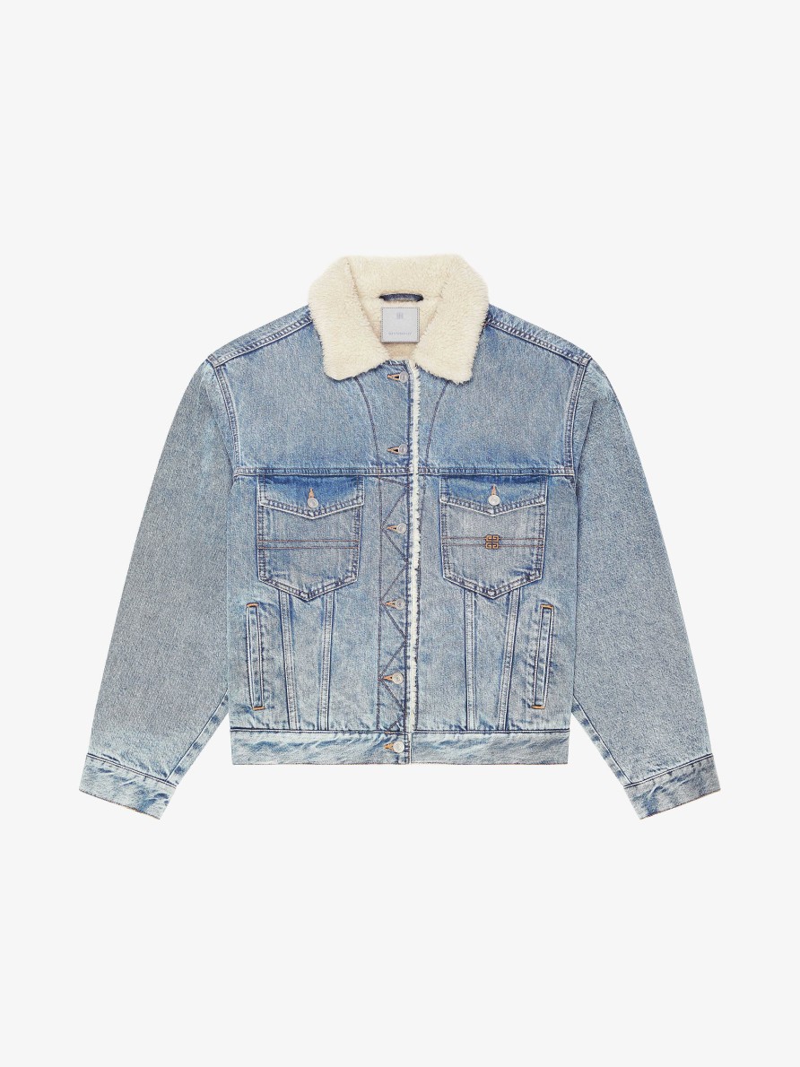 Women Givenchy Outerwear & Blousons | Jacket In Denim And Fleece Light Blue