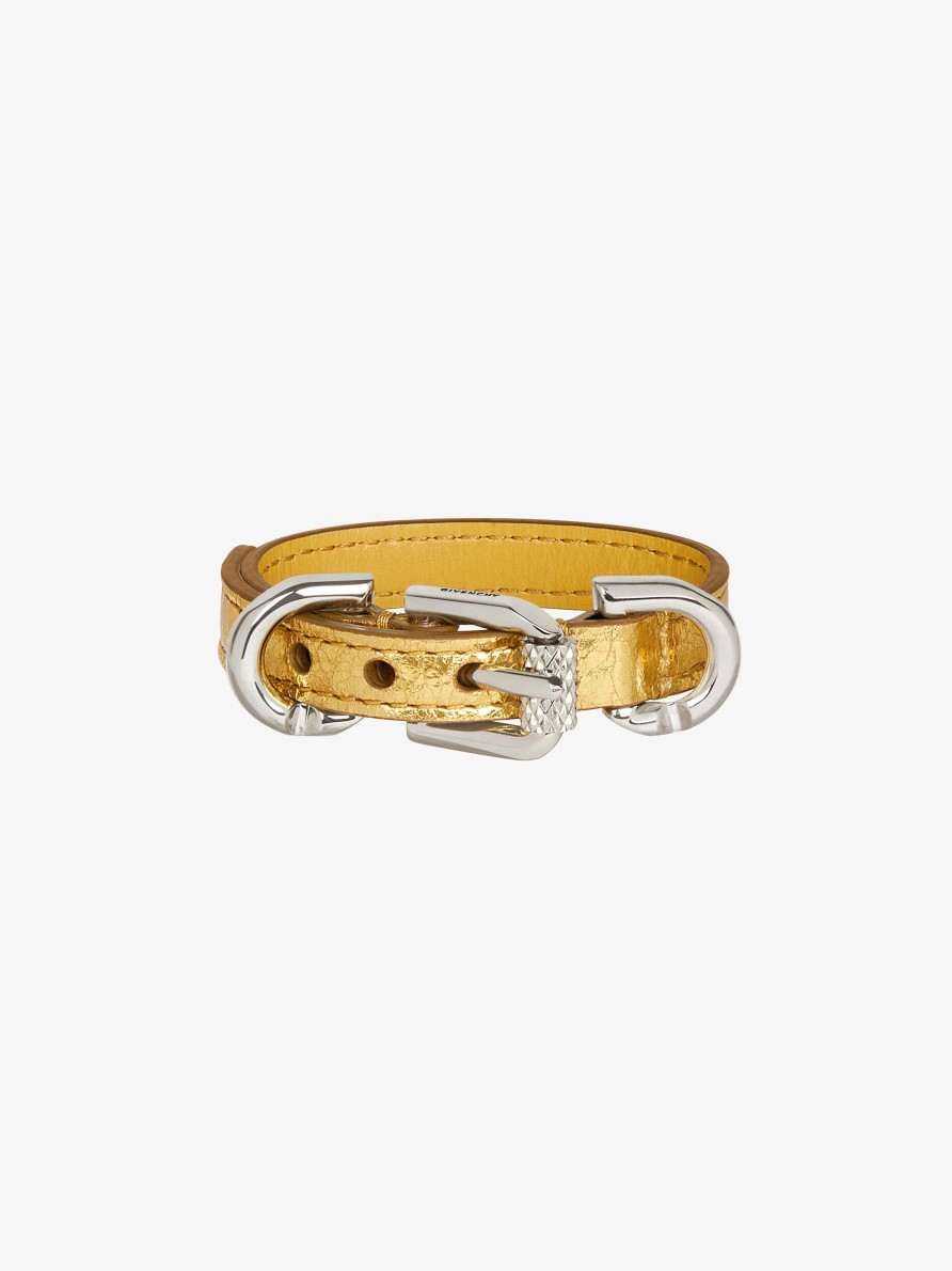 Women Givenchy Jewelry | Voyou Bracelet In Laminated Leather And Metal Golden