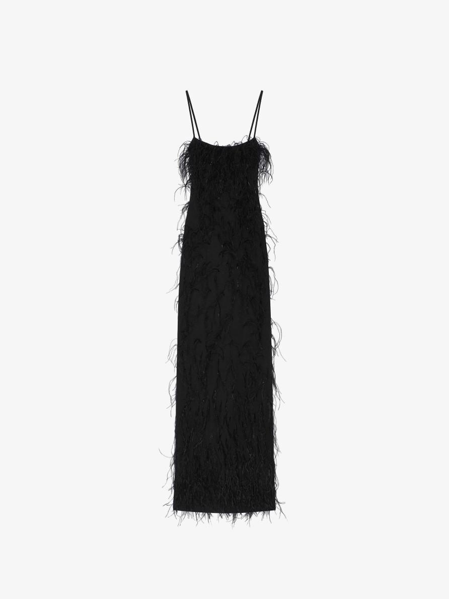 Women Givenchy Dresses | Evening Straps Dress With Feathers And Lurex Black