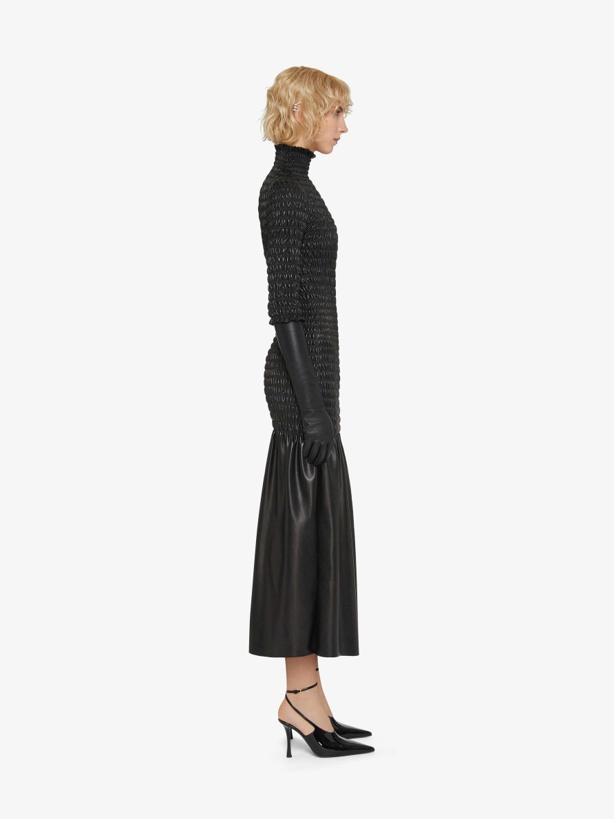 Women Givenchy Dresses | Smocked Dress In Leather Black