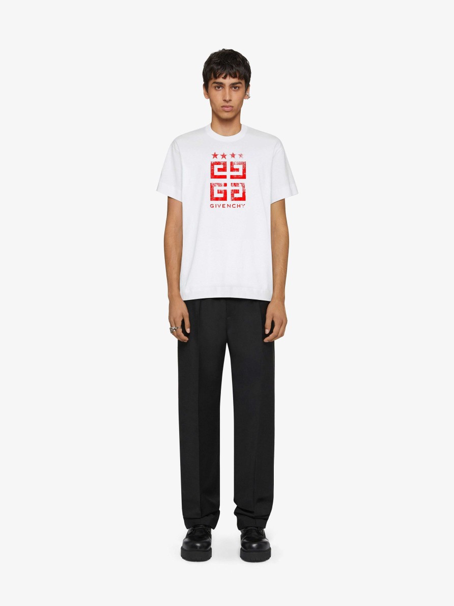 Men Givenchy T-Shirts | 4G Stars Slim Fit T-Shirt In Cotton White/Red