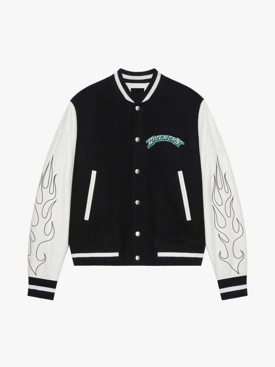 Men Givenchy Outerwear & Blousons | Givenchy Varsity Jacket In Wool And Leather Black/White