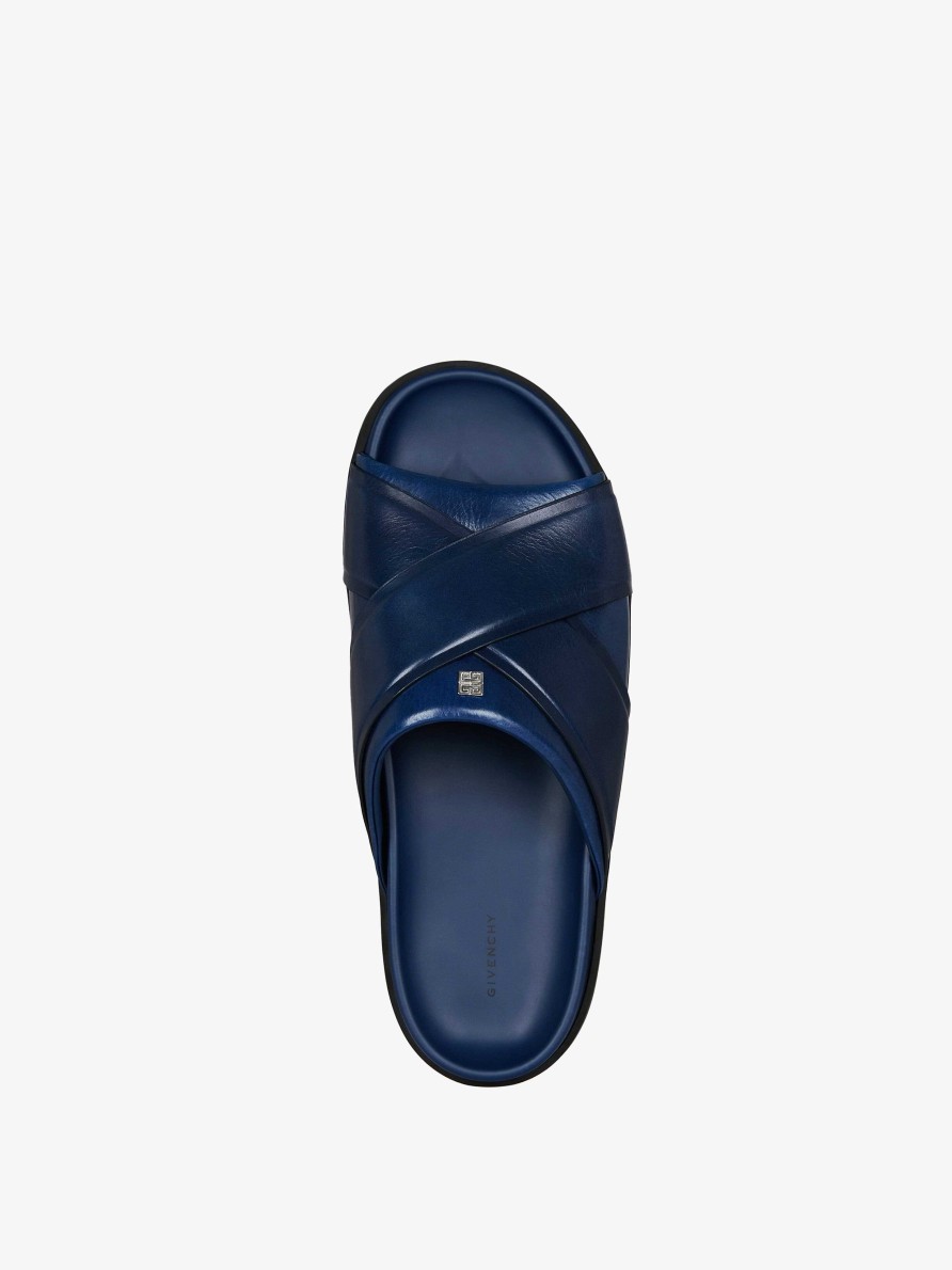 Men Givenchy Slides & Sandals | G Plage Flat Sandals In Leather Medium Blue