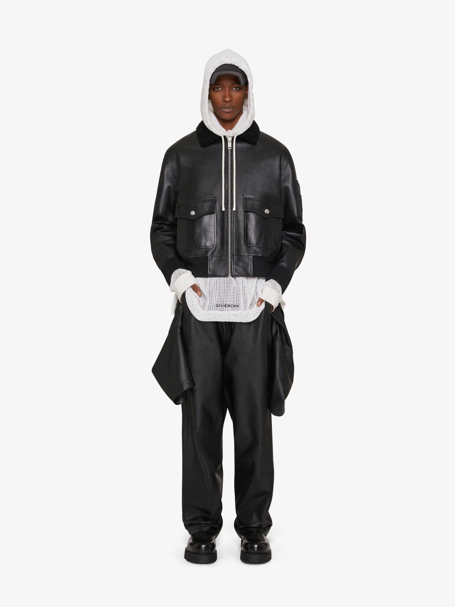 Men Givenchy Outerwear & Blousons | Aviator Jacket In Leather And Shearling With Pocket Black