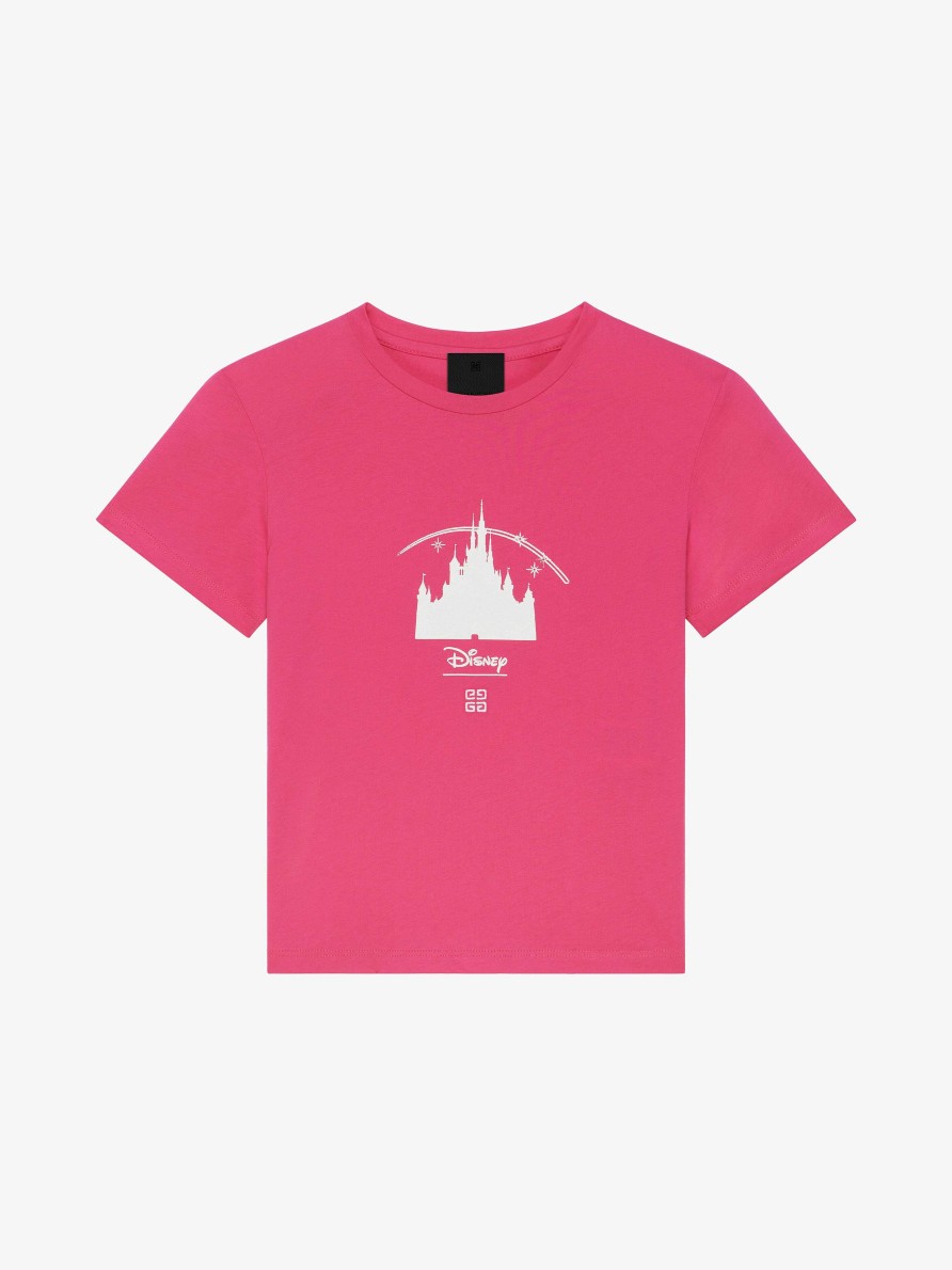 Women Givenchy Girl (4 To 12 Years) | T-Shirt In Cotton With Disney Castle Print Deep Pink