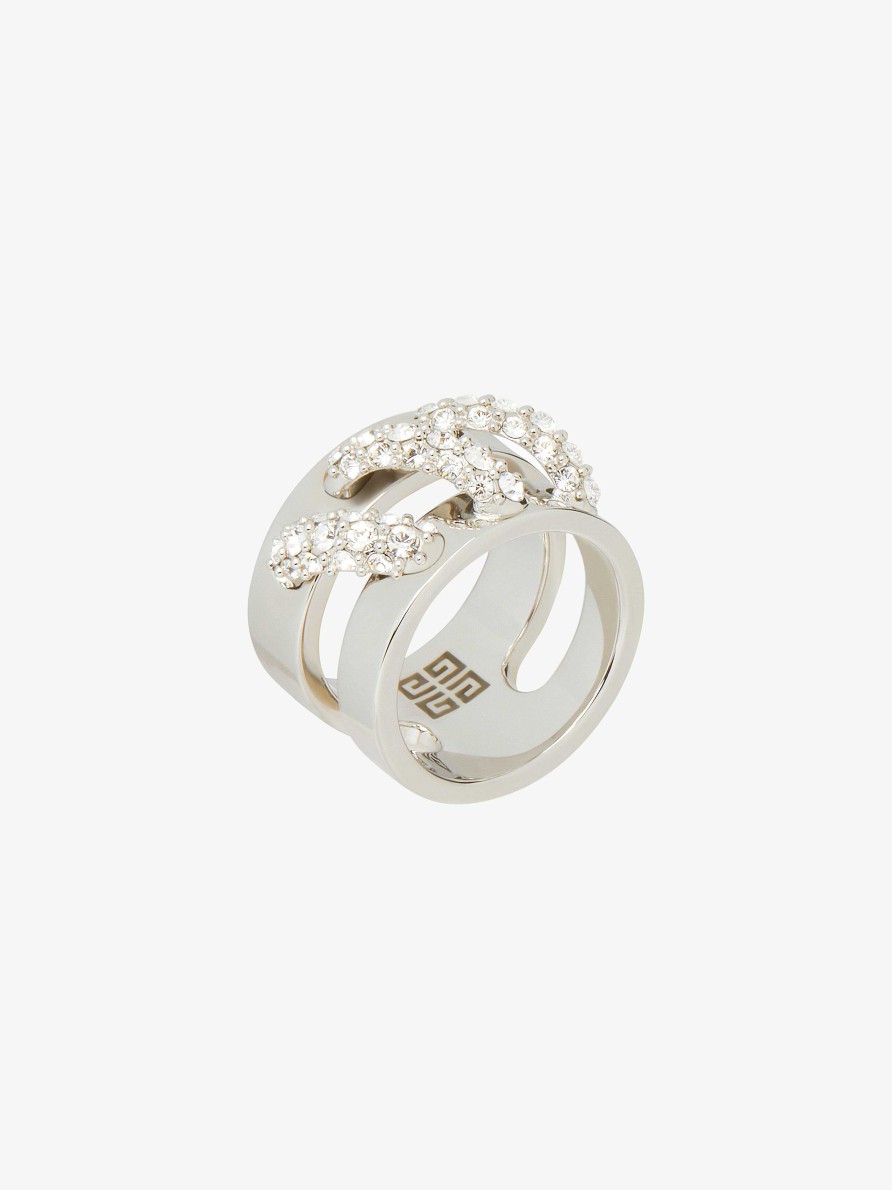 Women Givenchy Jewelry | Stitch Ring In Metal With Crystals Silvery