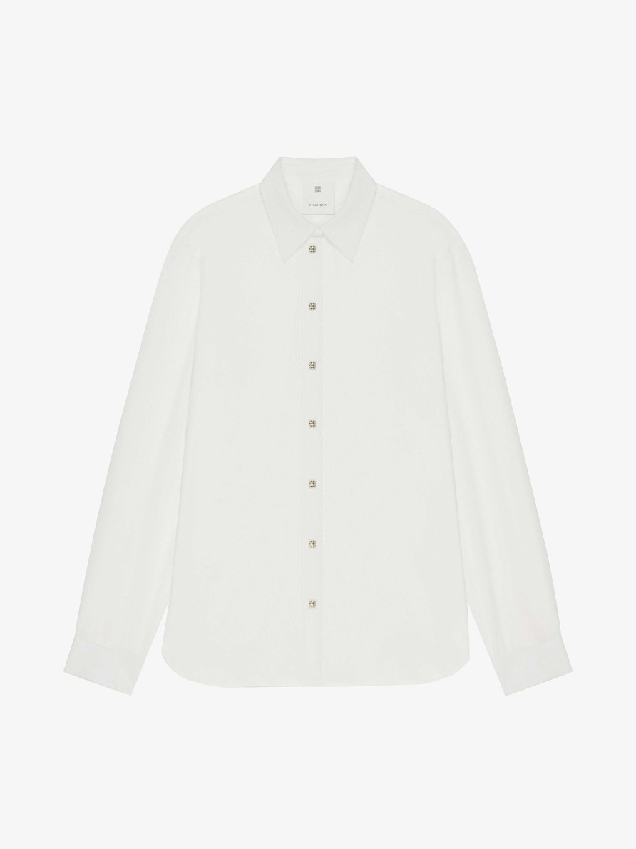 Women Givenchy Tops & Shirts | Shirt In Silk With Metal And Strass 4G Details Off White